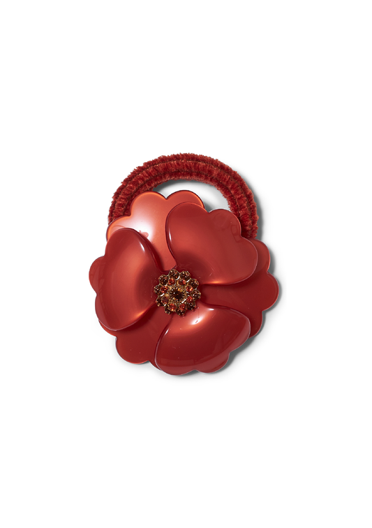 Big Flower Hair Elastic Rusty Red