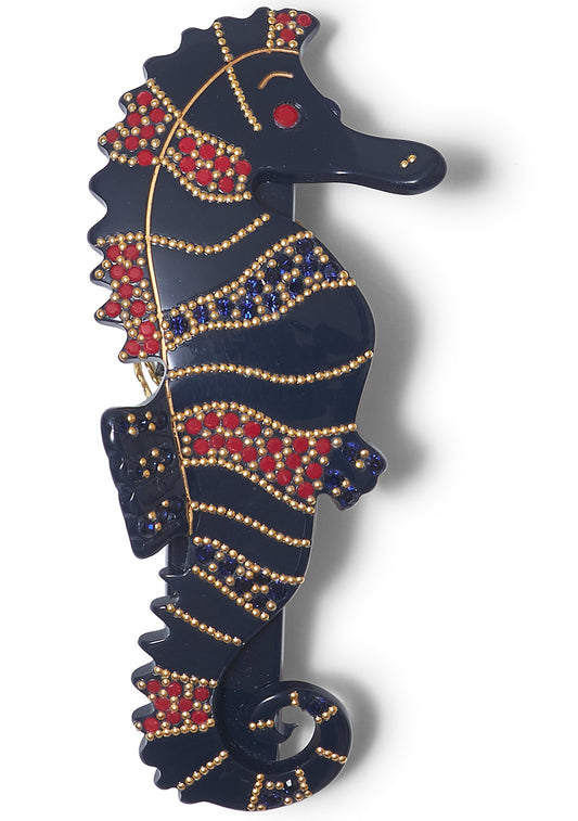 Seahorse Hair Clip Navy