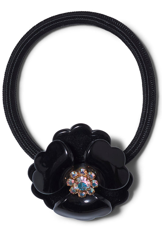 Small Flower Hair Elastic Black