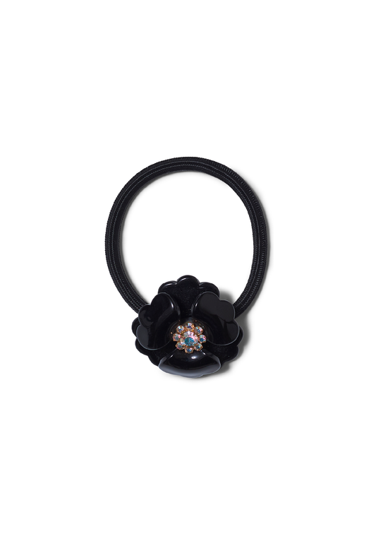 Small Flower Hair Elastic Black
