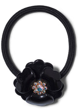 Small Flower Hair Elastic Black