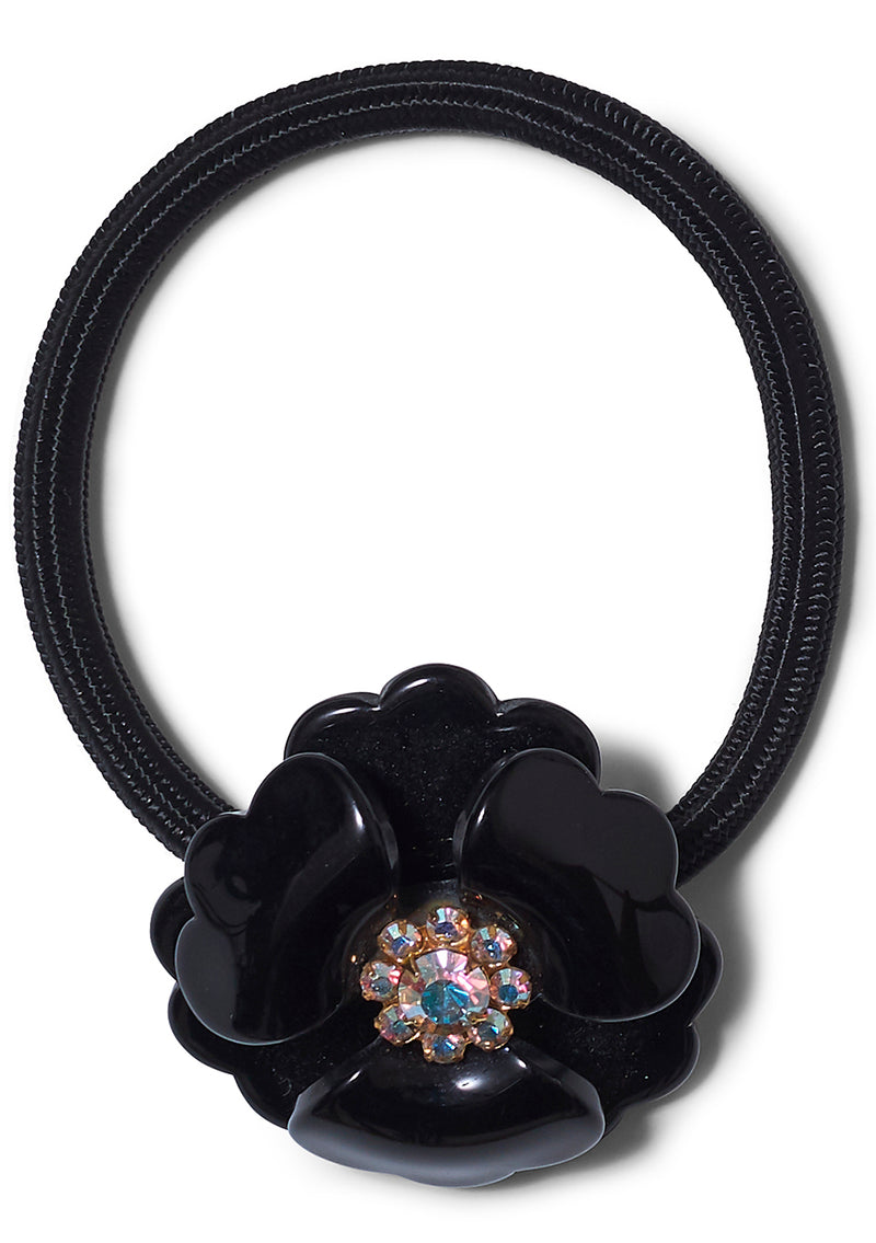 Small Flower Hair Elastic Black