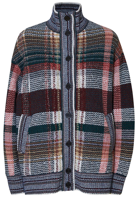 Buttoned Cardigan Green & Red Tones