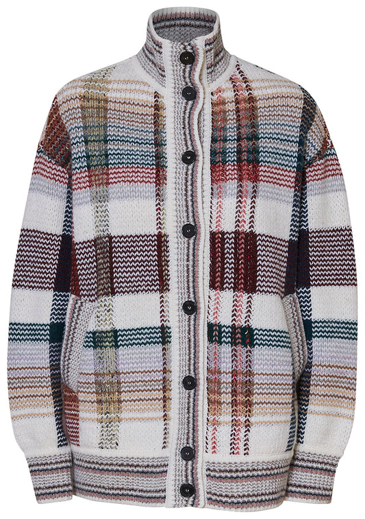 Buttoned Cardigan White & Burgundy Tones