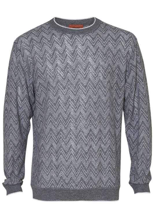 Chevron Crewneck Cashmere Sweater Grey