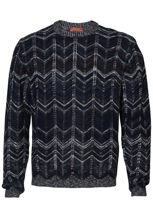 Chevron Crewneck Sweater Blue Tones