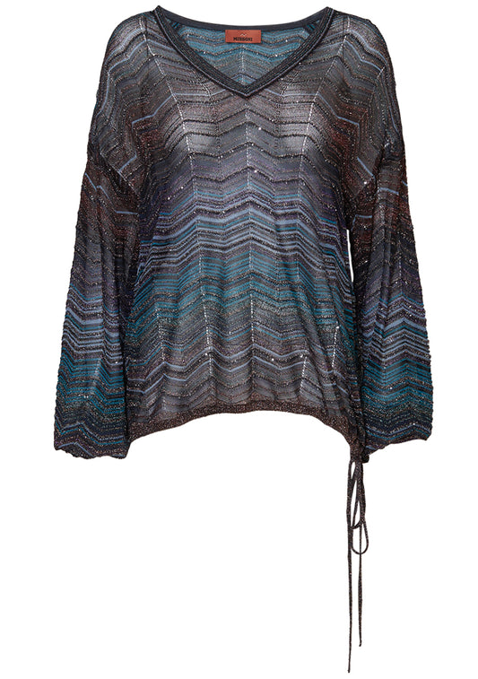 Chevron Lamé Blouse Dark Blue Tones