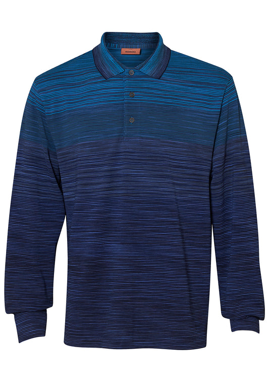 Flame Knit Long Sleeve Polo Blue Tones