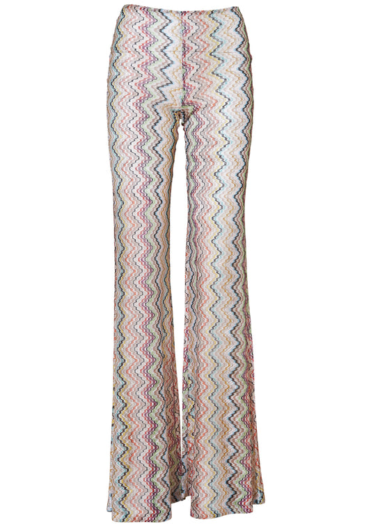 Greek Motif Flared Trousers Multicolour