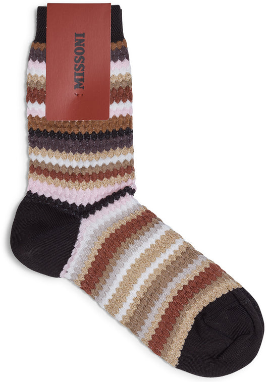 Jacquard Stripe Socks Brown/Pink