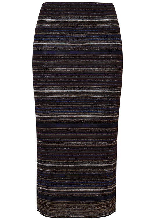 Lamé Stripe Midi Skirt Dark Brown