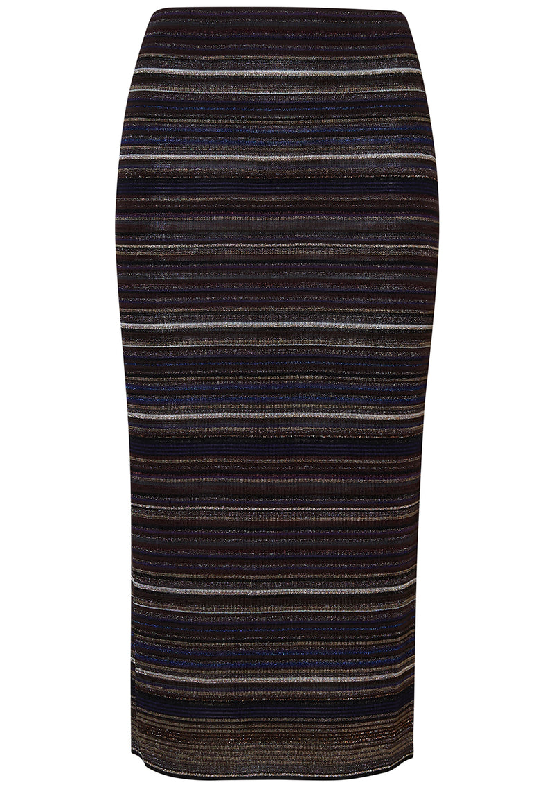 Lamé Stripe Midi Skirt Dark Brown