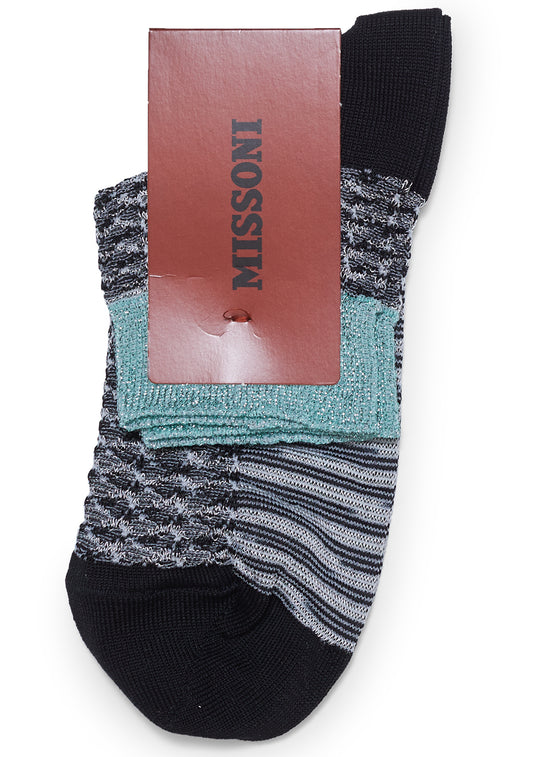 Metallic Hem Bouclé Socks Black/Aqua