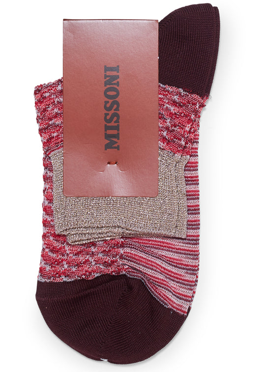 Metallic Hem Bouclé Socks Red/Gold