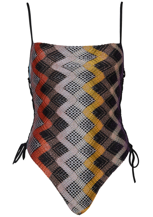 One Piece Swimsuit Dark Lamé Multicolour