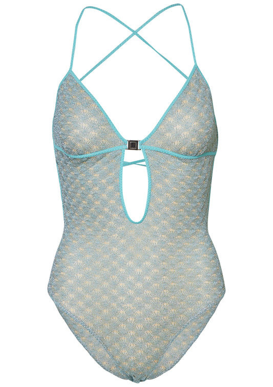 One Piece Swimsuit Spiderweb Light Blue