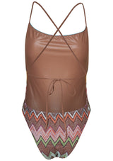 One Piece Swimsuit Taupe & Multicolour