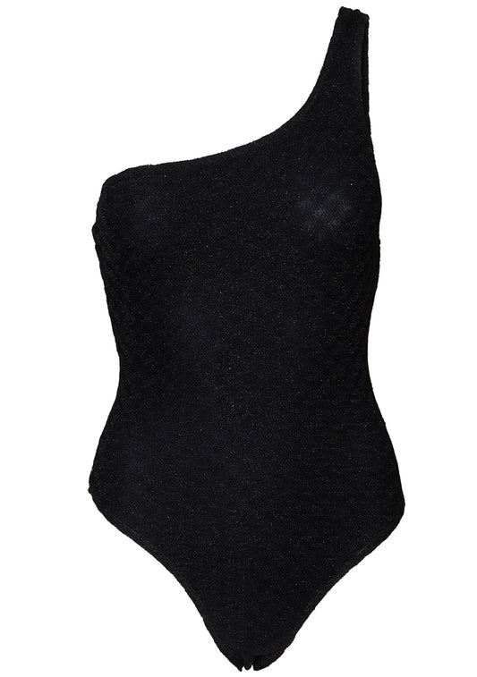 One-Shoulder Swimsuit Lamé Black