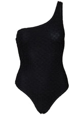 One-Shoulder Swimsuit Lamé Black