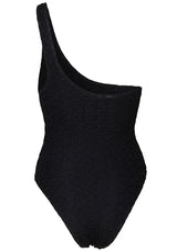 One-Shoulder Swimsuit Lamé Black