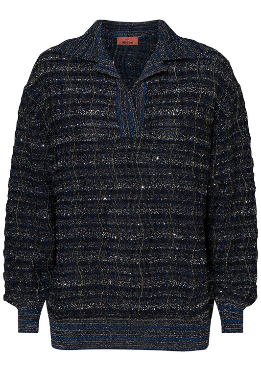 Oversize Sequin Polo Blue Tones