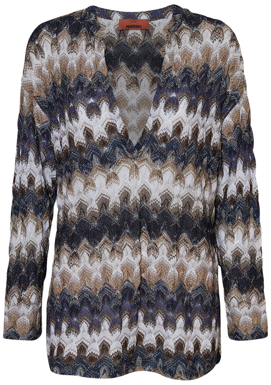 Oversized V-Neck Blouse Blue Multicolour