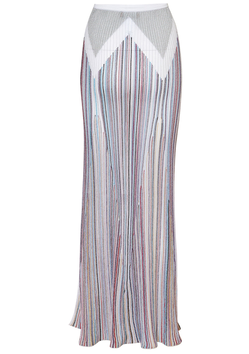 Rib Knit Side Slit Maxi Skirt Multicolour