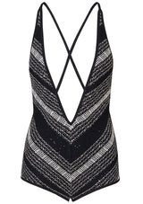 V-Neck Sequin Swimsuit Black & White