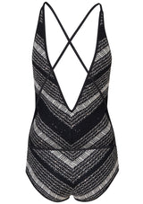 V-Neck Sequin Swimsuit Black & White