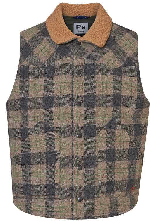 Sierra P's Wool Vest Check Natural/Grey