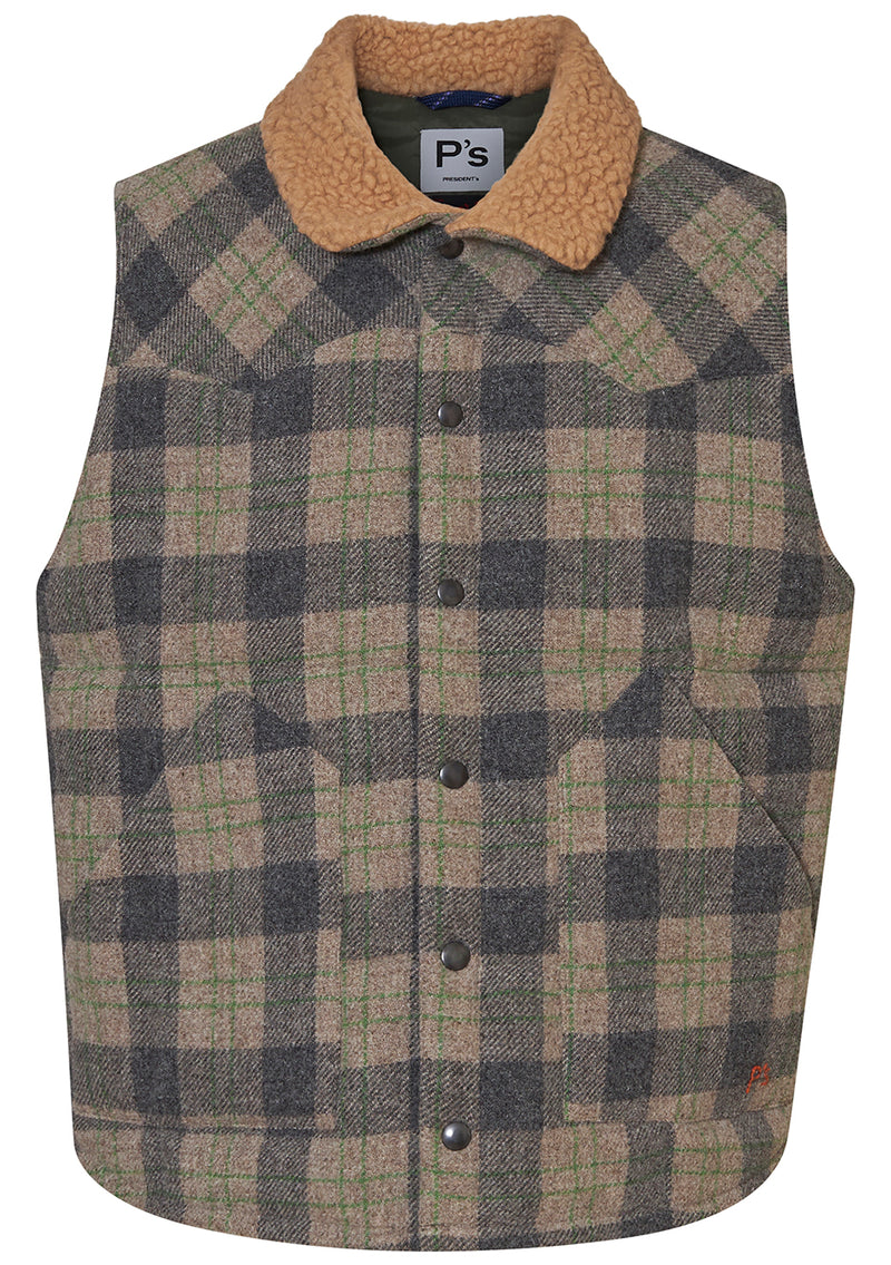Sierra P's Wool Vest Check Natural/Grey