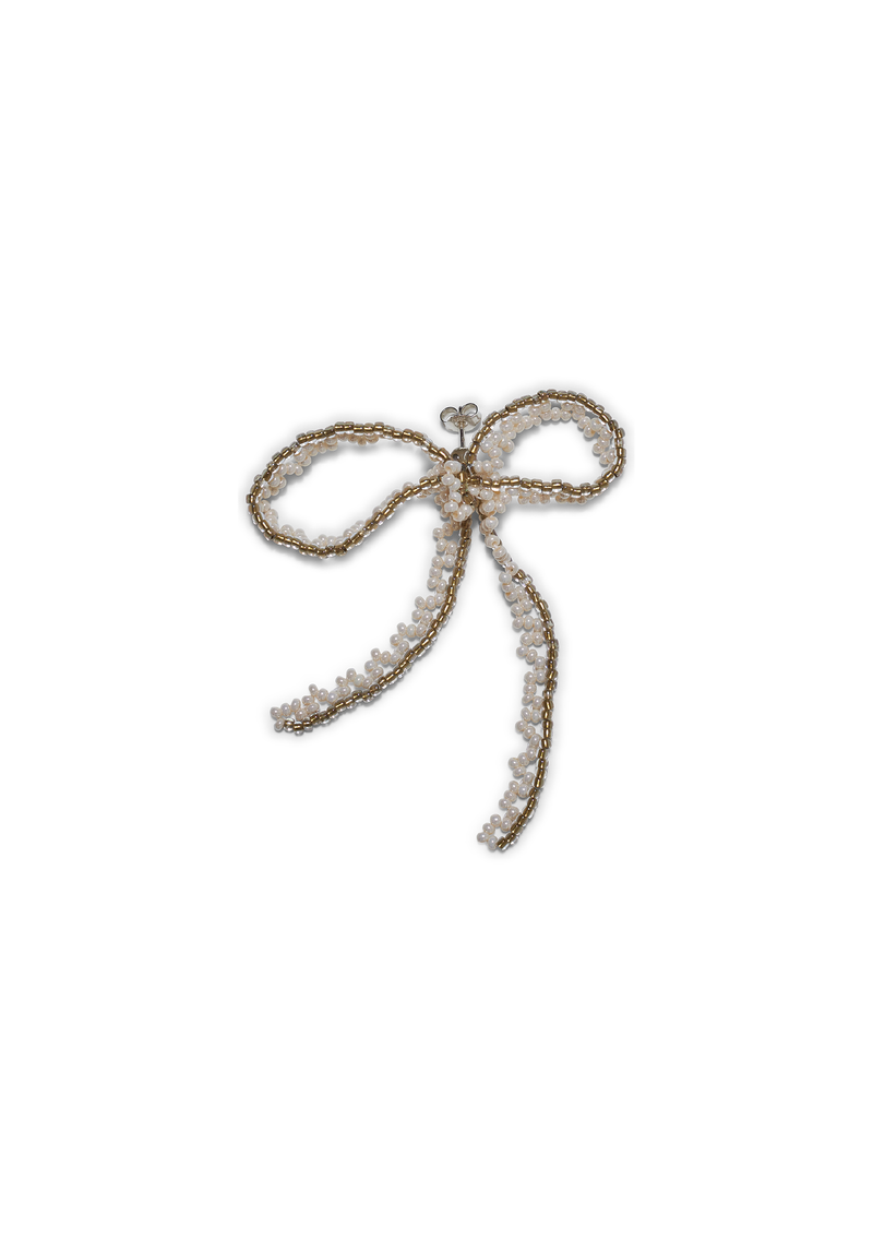 Lace Bow Ear Stick White & Beige