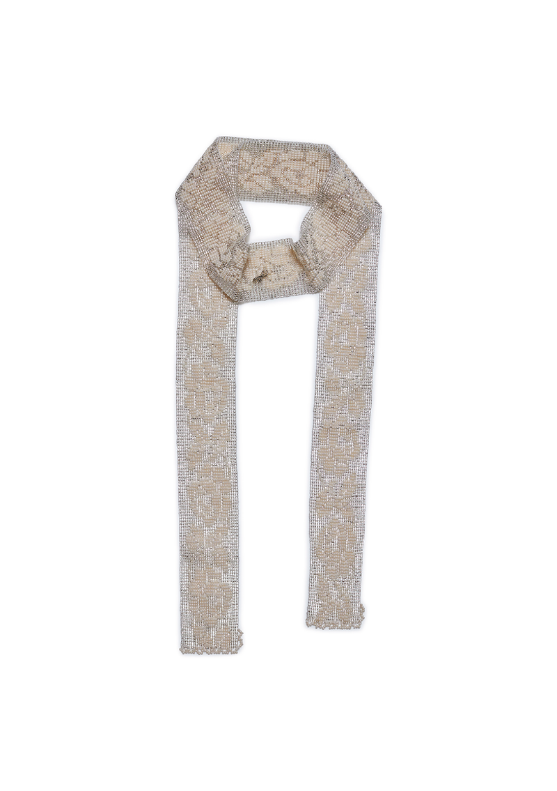 Lace Tie Silver & Beige