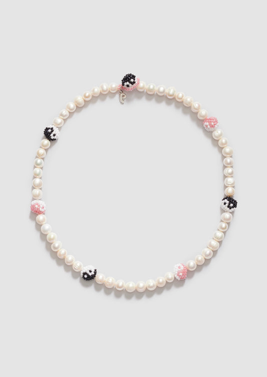 Pearl Pink Black Yin Yang Necklace