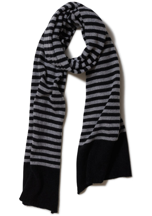 Black & Mid Grey Cashmere Scarf Large