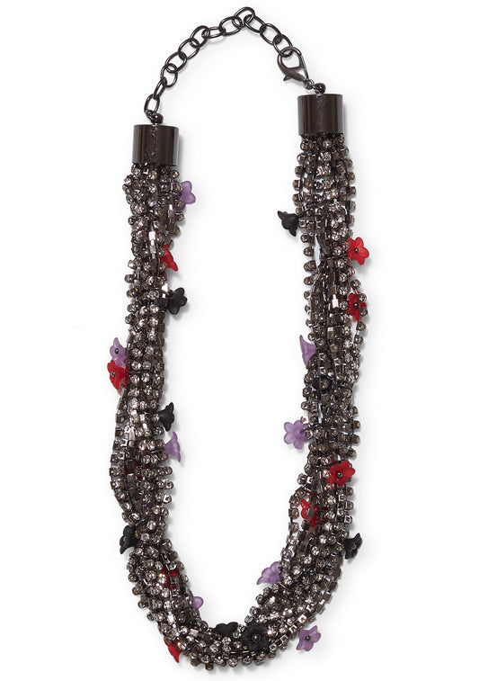 Flower Bouquet Necklace Hot Pink Multi