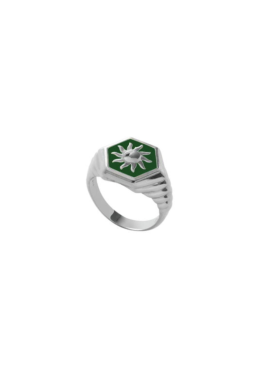 Green Sunlight Ring Silver