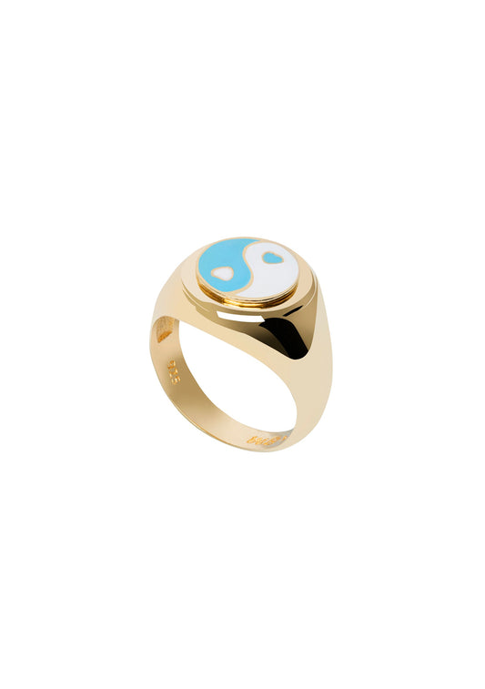Wilhelmina Garcia Gold Blue Yin Yang Ring 