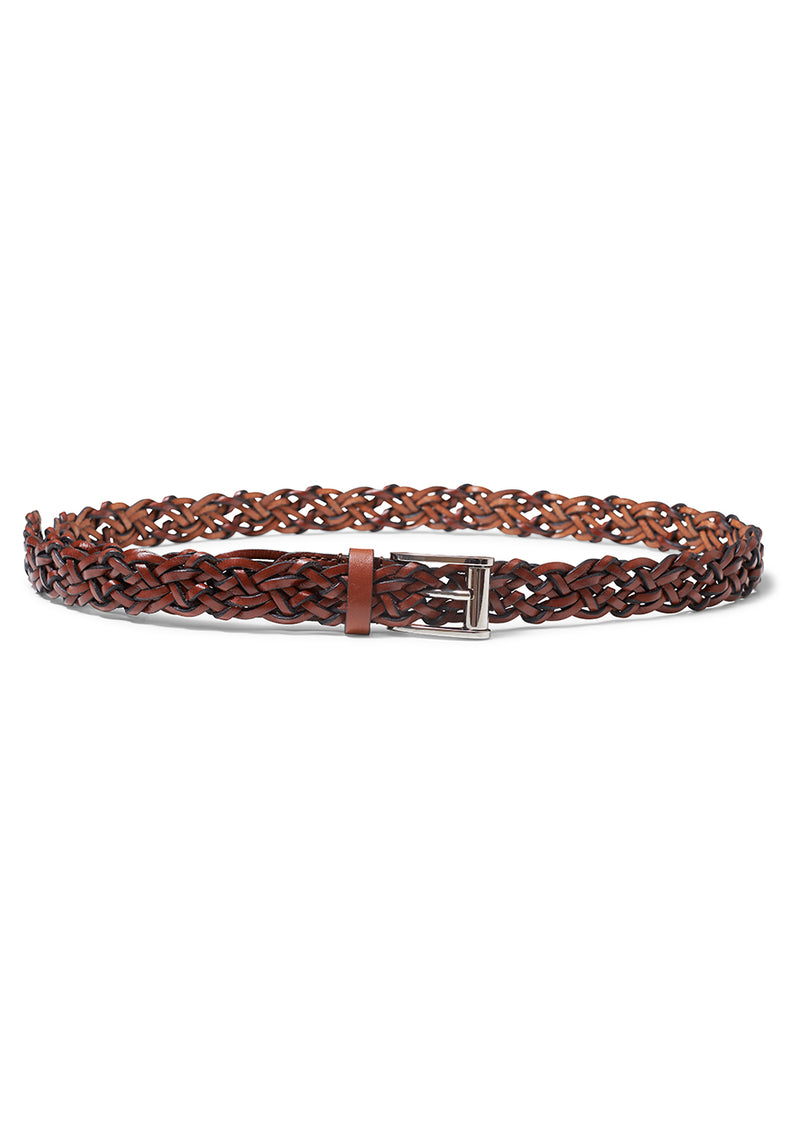Braided leather belt in brown - Etro