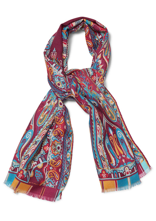 Burgundy Paisley Wool Scarf