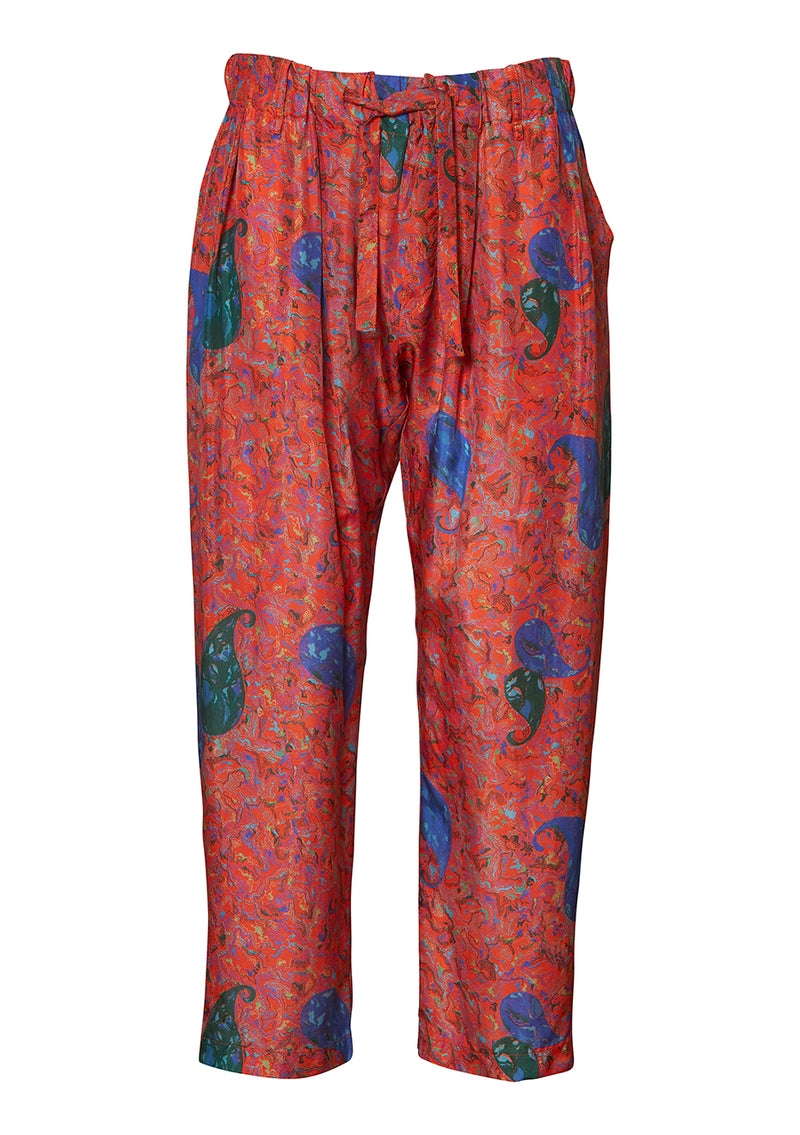 Orange Paisley Silk Trousers