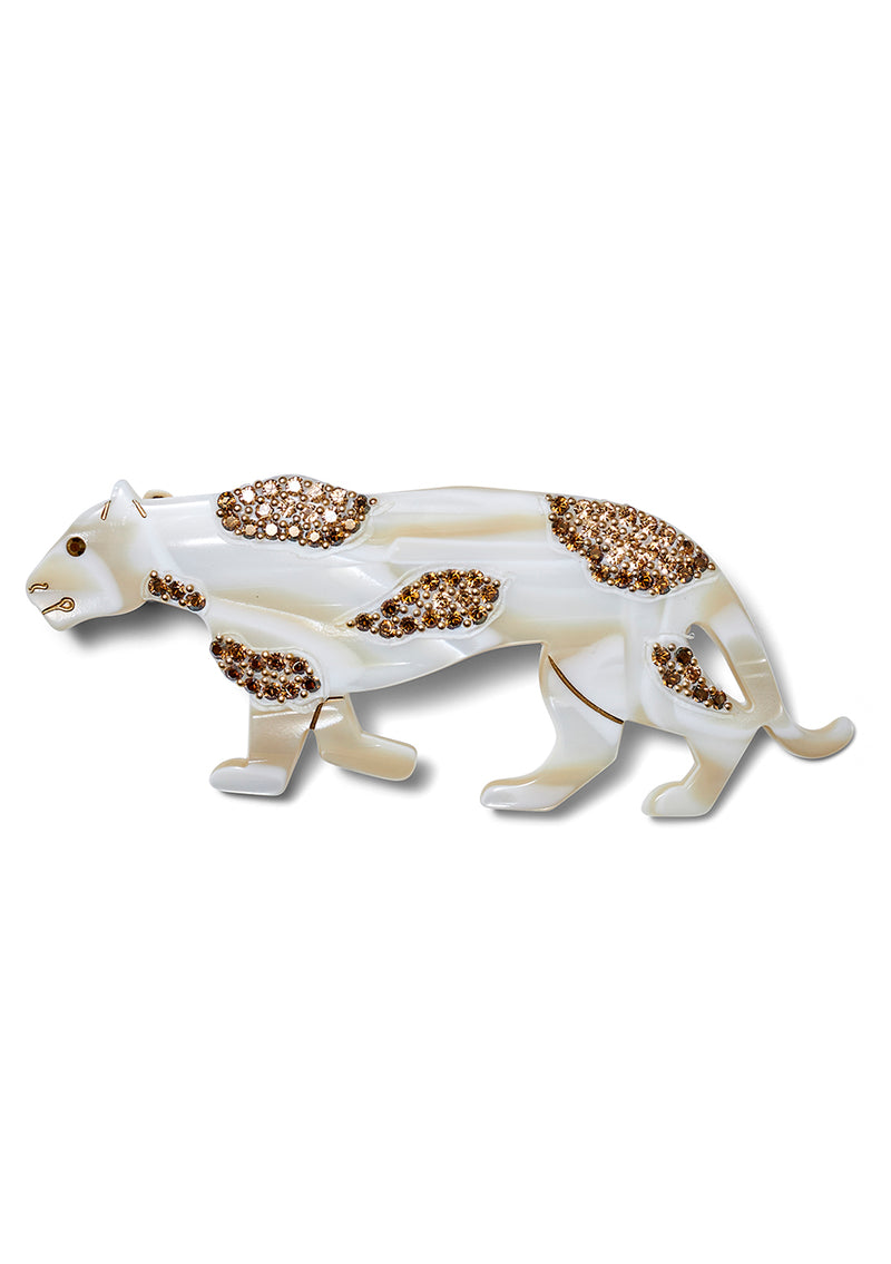 White Embellished Panther Hair Clip
