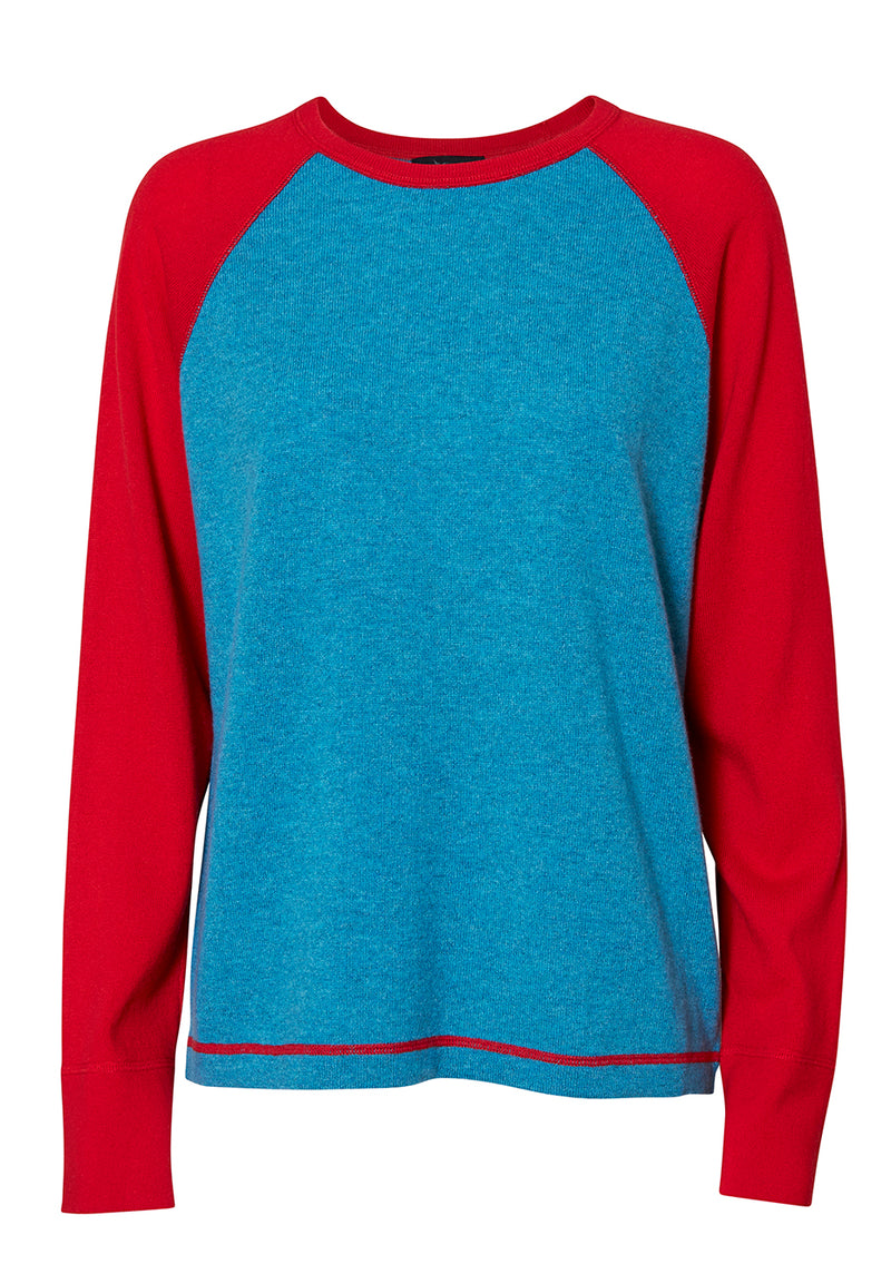 Blue & Poppy Red Rugby Cashmere Sweater
