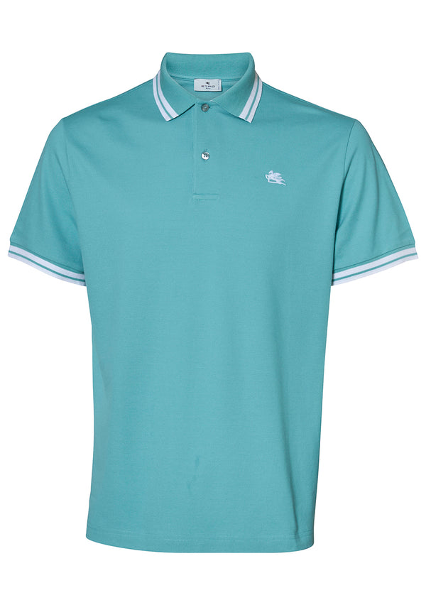 Turquoise Striped Jersey Polo