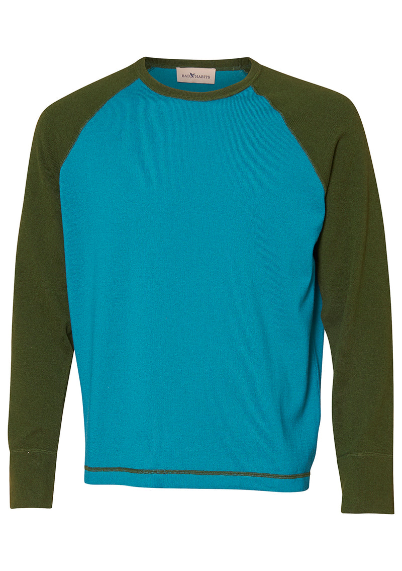 Turquoise & Olive Green Rugby Cashmere Sweater
