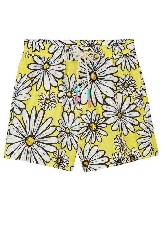 Daisy-Print Linen Shorts