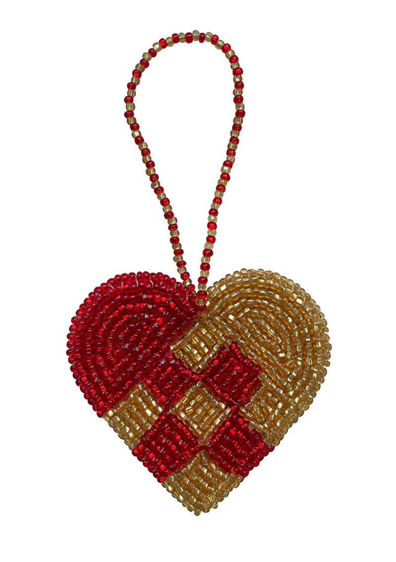 Gold Red Heart Christmas Ornament