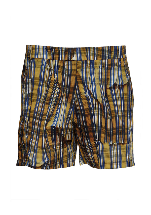 Tonsure Axel Pleat Check Print Cropped Shorts